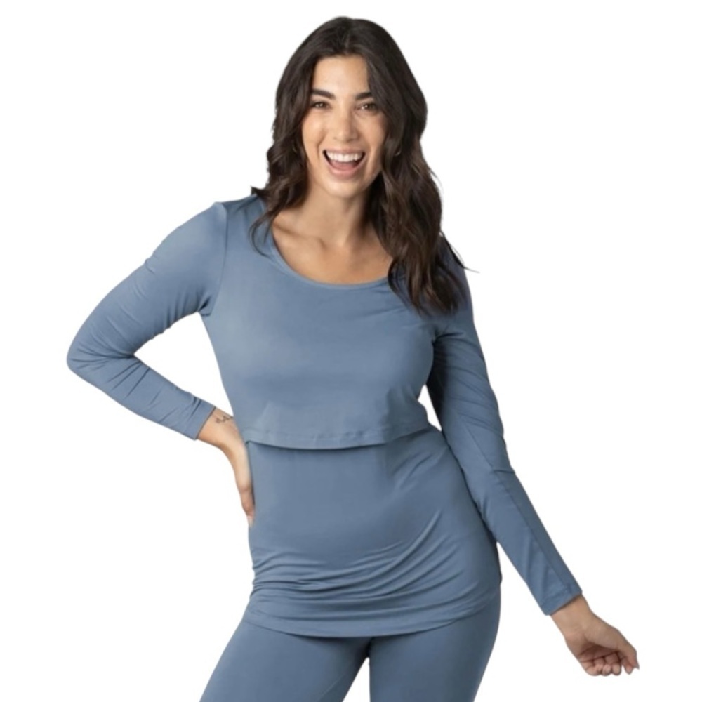 Kindred Bravely Slate Blue Maternity Post Partum Nursing Pullover Top Medium